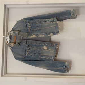 GRLFRND Cara Distressed Cropped Denim Jacket in Mary Jane XS